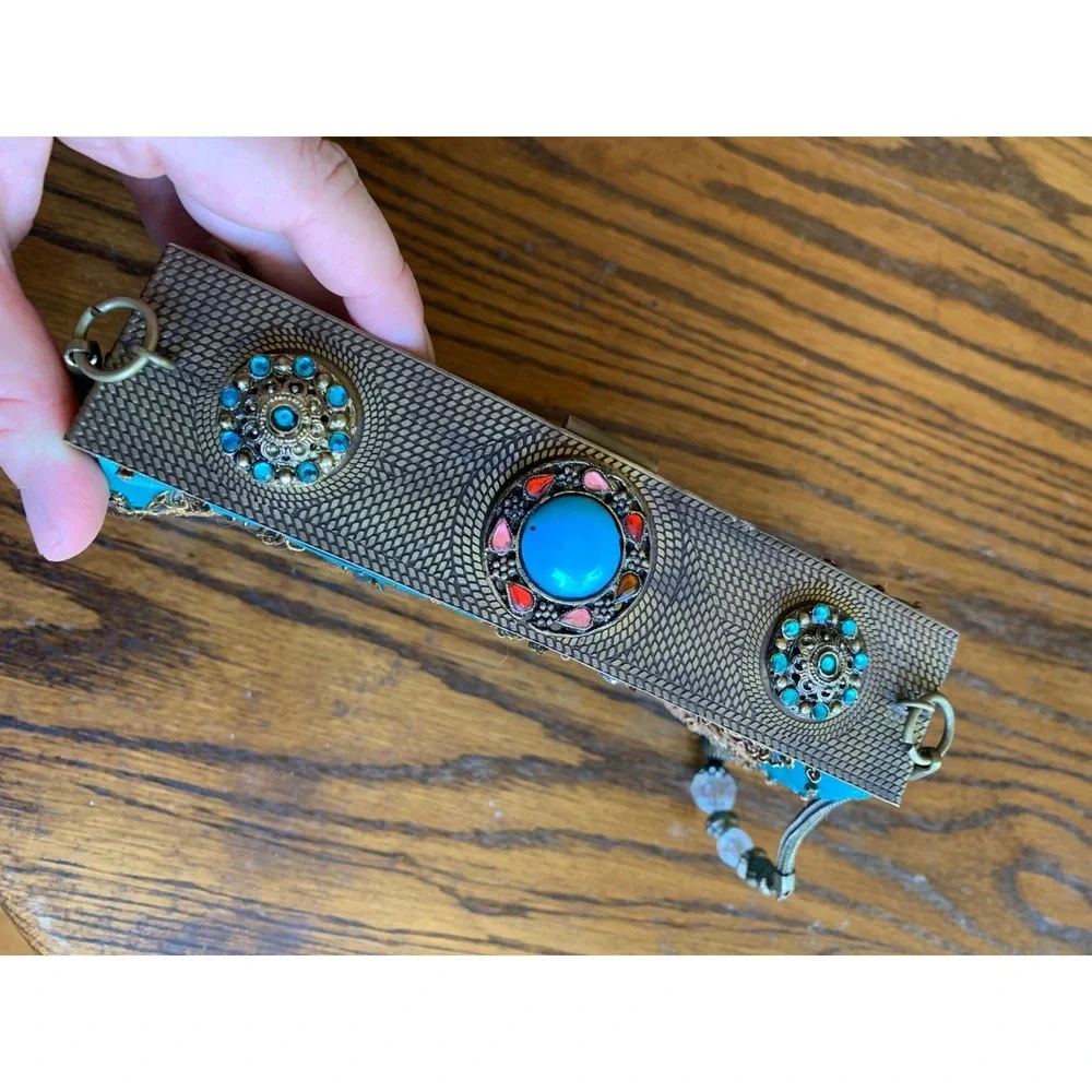Vintage Blue Beaded Evening Bag Handbag Turquoise Goldwork Embroidery Fair